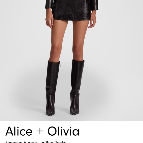 Alice + Olivia Black Leather Jacket with Gold Buttons - Picture 3 of 5